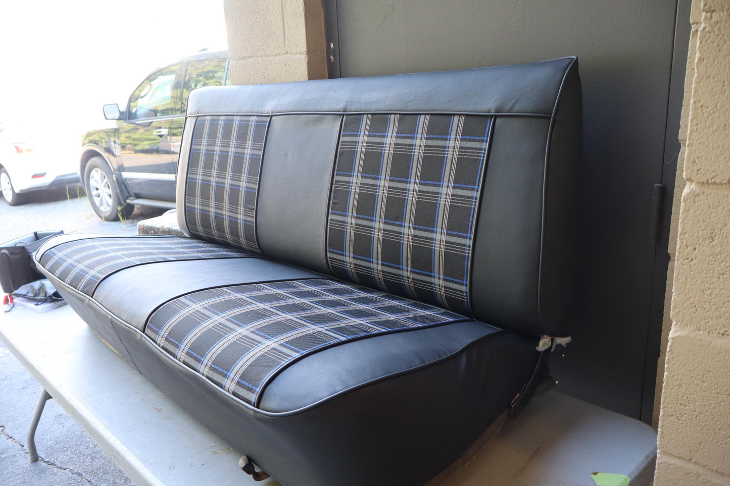 Black and Blue Plaid C10 Seat Cover