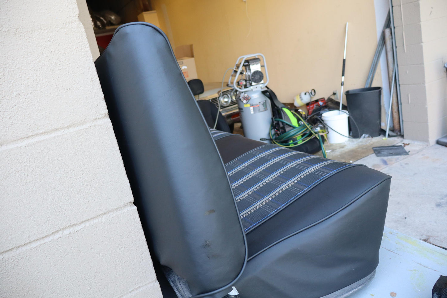 Black and Blue Plaid C10 Seat Cover